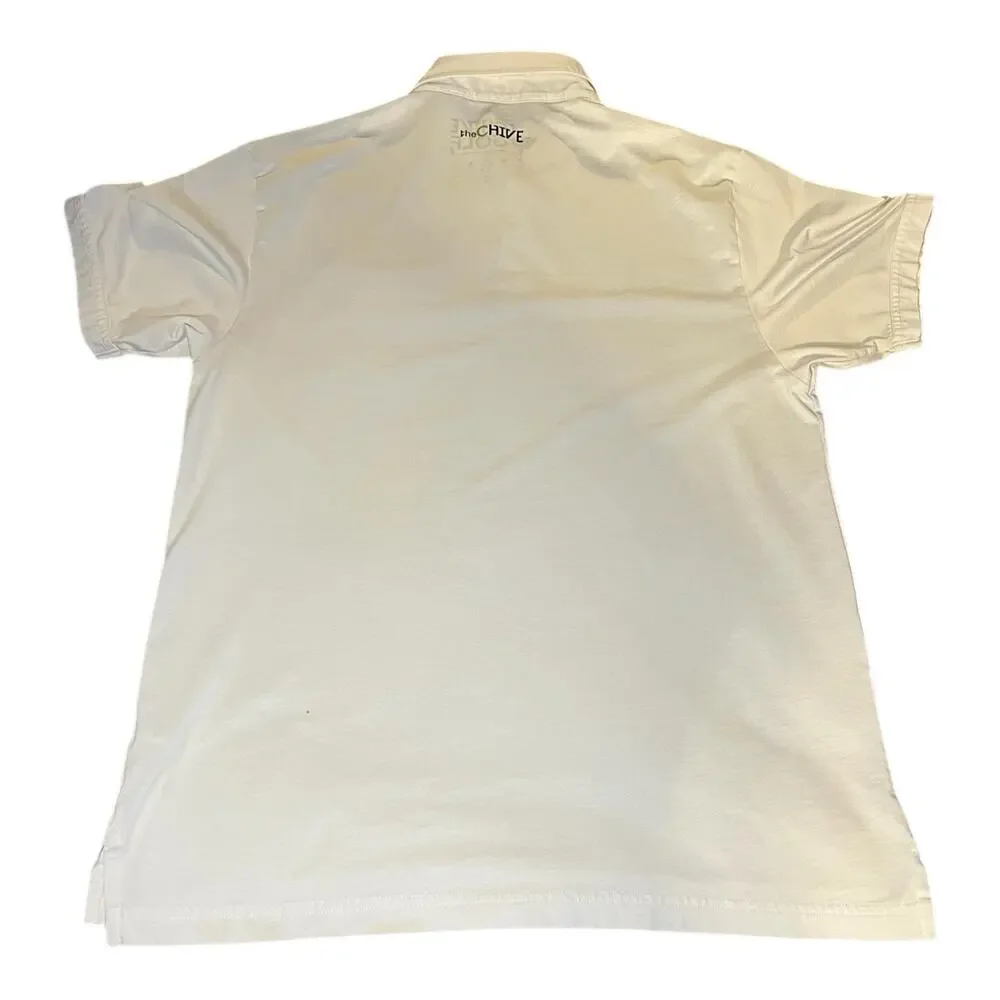 Travis Mathew Polo Shirt Mens Large White Green Chive Golf Performance Stretch‎